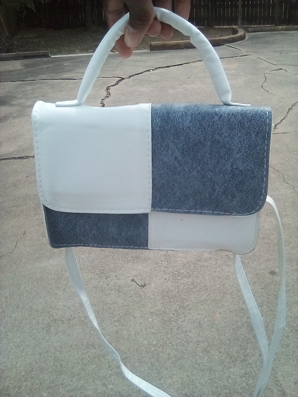 Patchwork White & Gray Satchel with Top Handle